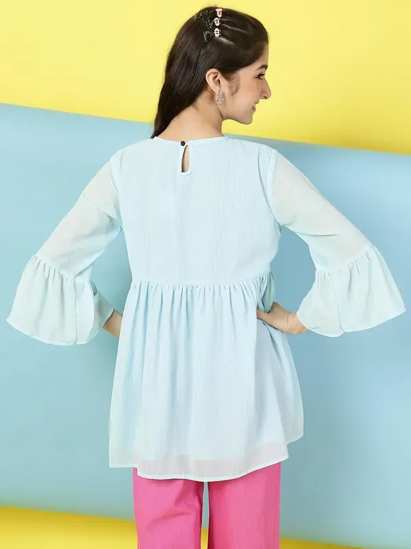 Sky_Blue_Bell_Sleeves_Embroidered_Regular_Fit_Round_Neck_Casual_Top_For_Girls