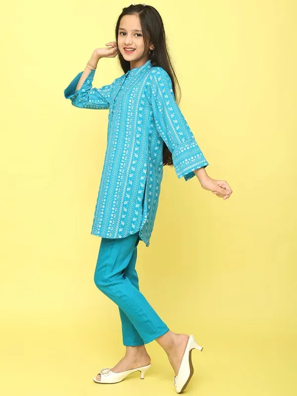 Blue_Ethnic_Printed_Cotton_Kurti_And_Pant_Set_Co-Ord_Set_For_Girls