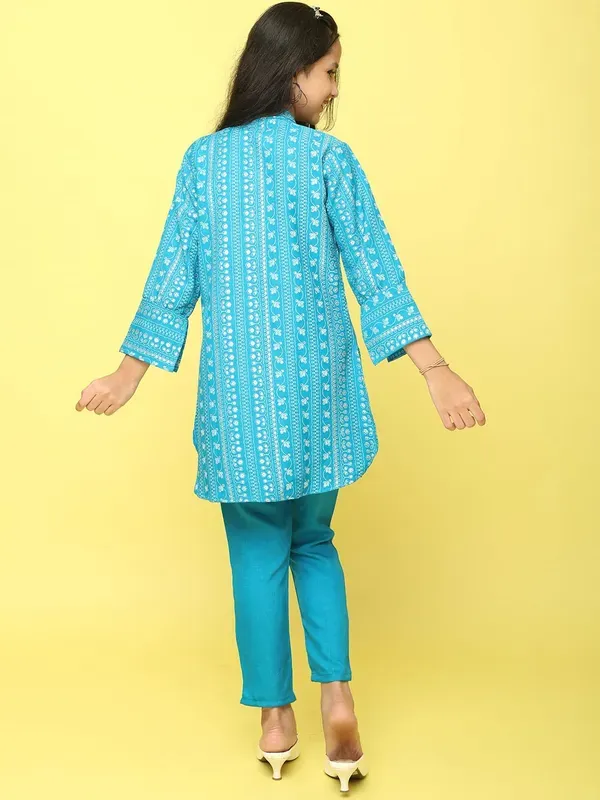 Blue_Ethnic_Printed_Cotton_Kurti_And_Pant_Set_Co-Ord_Set_For_Girls