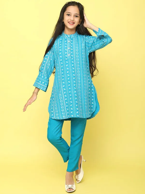 Blue_Ethnic_Printed_Cotton_Kurti_And_Pant_Set_Co-Ord_Set_For_Girls