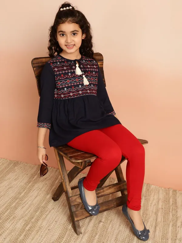 Black_Rayon_Embroidered_Regular_Fit_Tie_Up_Neck_Casual_Top_For_Girls