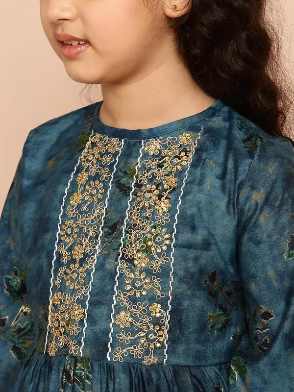 Dark_Blue_Muslin_Foil_Print_Top_With_Striped_Pant_Set_Co-Ord_Set_For_Girls