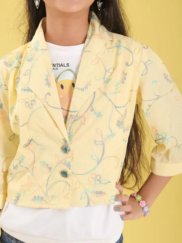 Yellow_Cotton_Blend_Floral_Embroidered_Top_With_Half_Sleeves_T-Shirt_For_Girls
