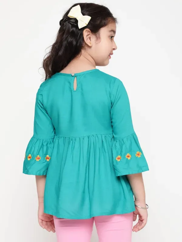 Rama_Rayon_Floral_Embroidery_Round_Neck_Casual_Top_For_Girls