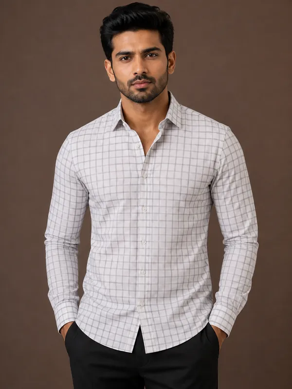 White_Check_Pattern_Full_Sleeve_Shirt_For_Men