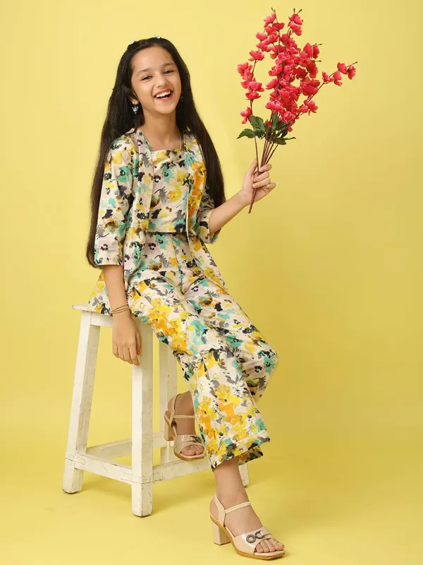Multicolor_Floral_Printed_Stylish_Blazer_Crop_Top_And_Flared_Pants_Co-Ord_Set_For_Girls
