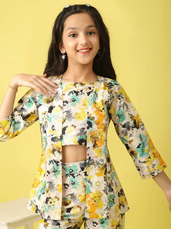 Multicolor_Floral_Printed_Stylish_Blazer_Crop_Top_And_Flared_Pants_Co-Ord_Set_For_Girls