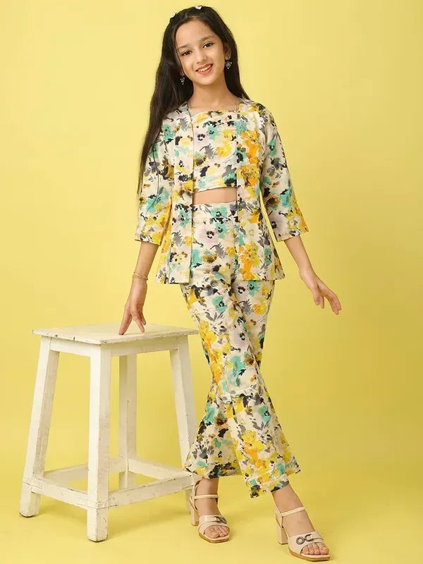 Multicolor_Floral_Printed_Stylish_Blazer_Crop_Top_And_Flared_Pants_Co-Ord_Set_For_Girls