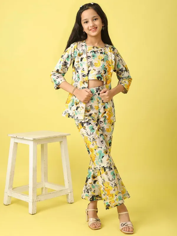 Multicolor_Floral_Printed_Stylish_Blazer_Crop_Top_And_Flared_Pants_Co-Ord_Set_For_Girls