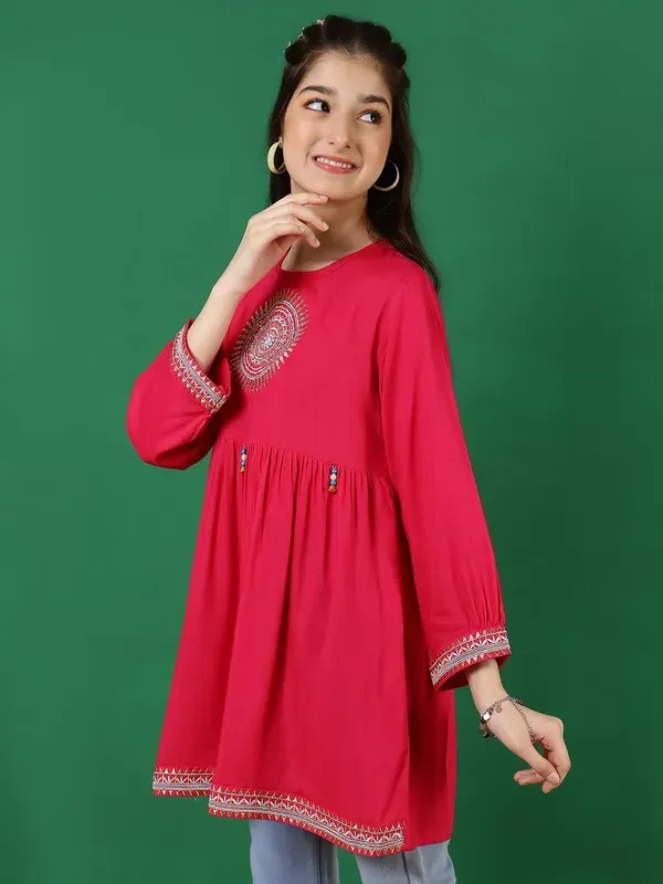 Rani_Rayon_Floral_Embroidery_Regular_Fit_Tie_Up_Neck_Casual_Top_For_Girls