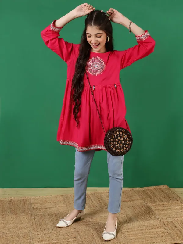 Rani_Rayon_Floral_Embroidery_Regular_Fit_Tie_Up_Neck_Casual_Top_For_Girls