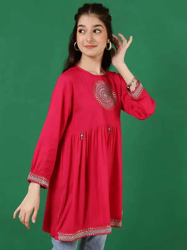 Rani_Rayon_Floral_Embroidery_Regular_Fit_Tie_Up_Neck_Casual_Top_For_Girls