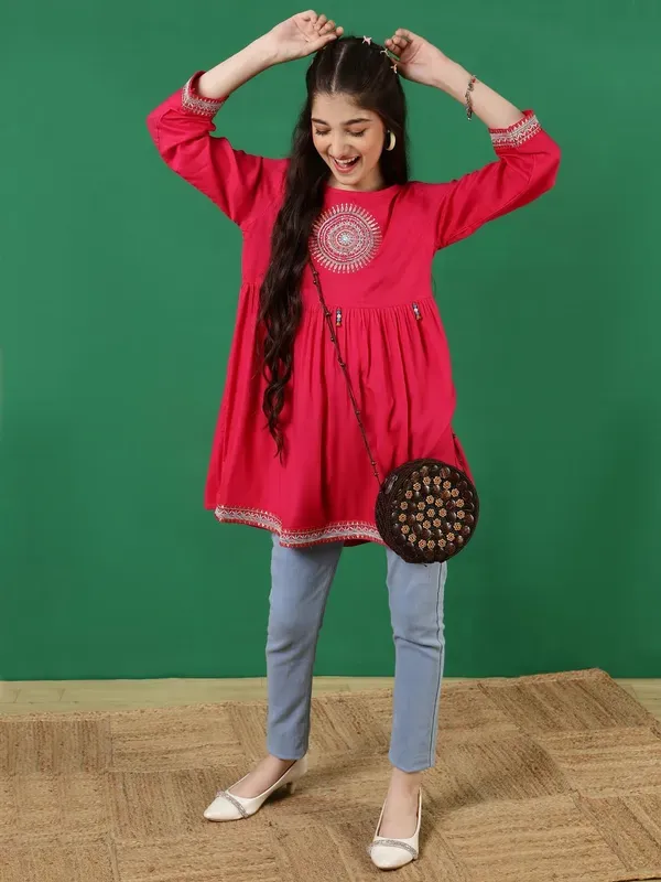 Rani_Rayon_Floral_Embroidery_Regular_Fit_Tie_Up_Neck_Casual_Top_For_Girls