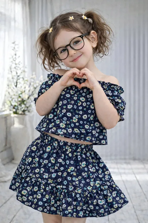 Girls_Navy_Blue_Floral_Off_Shoulder_Top_Skirt_Set_Stylish_Summer_Kids