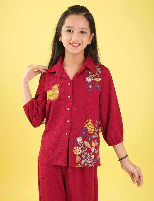 Maroon_Premium_Viscose_Modal_Pure_Cotton_Fabric_Co-Ord_Set_For_Girls