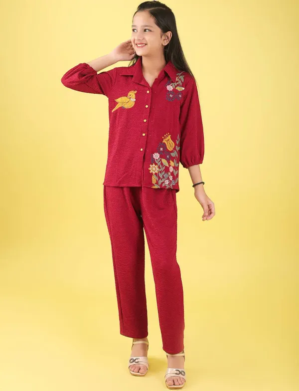 Maroon_Premium_Viscose_Modal_Pure_Cotton_Fabric_Co-Ord_Set_For_Girls