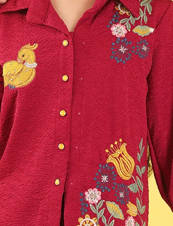 Maroon_Premium_Viscose_Modal_Pure_Cotton_Fabric_Co-Ord_Set_For_Girls