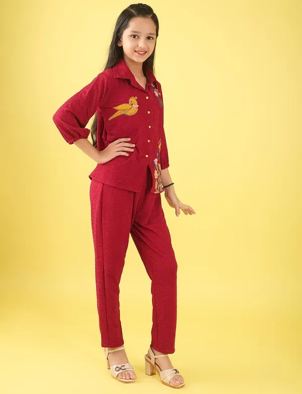 Maroon_Premium_Viscose_Modal_Pure_Cotton_Fabric_Co-Ord_Set_For_Girls