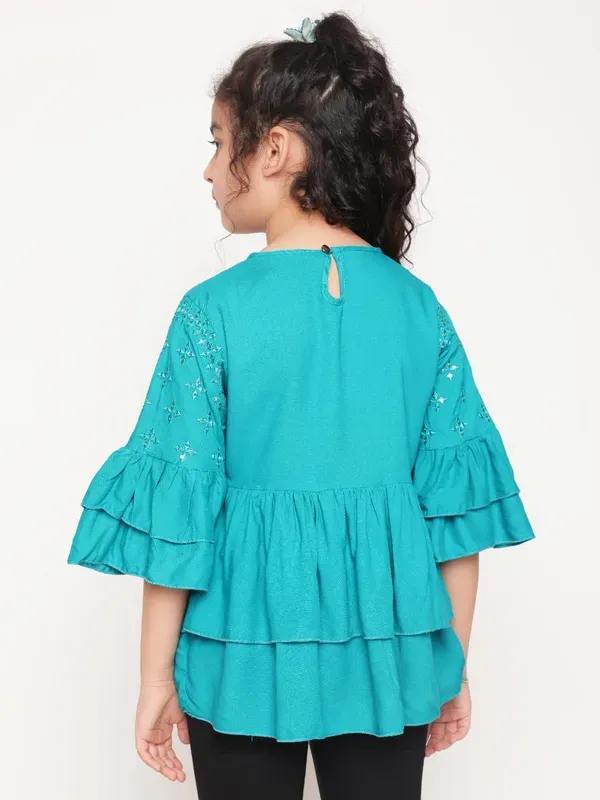 Rama_Layered_Sleeves_Embroidered_Regular_Fit_Round_Neck_Casual_Top_For_Girl