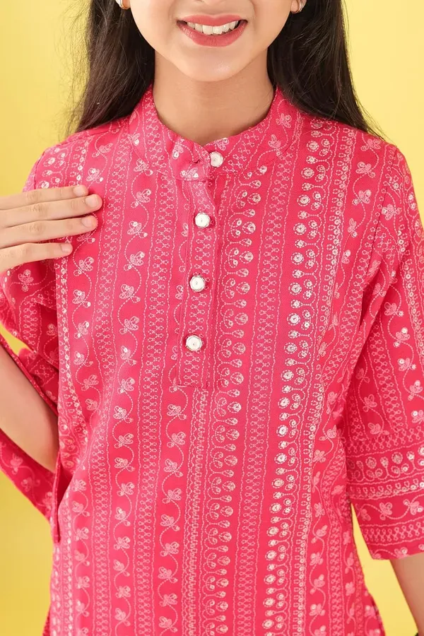 Red_Ethnic_Printed_Cotton_Kurti_And_Pant_Co-Ord_Set_For_Girls