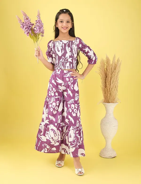 Purple_Floral_Smocked_Crop_Top_And_Wide_Leg_Palazzo_Pants_Co-Ord_Set_For_Girls
