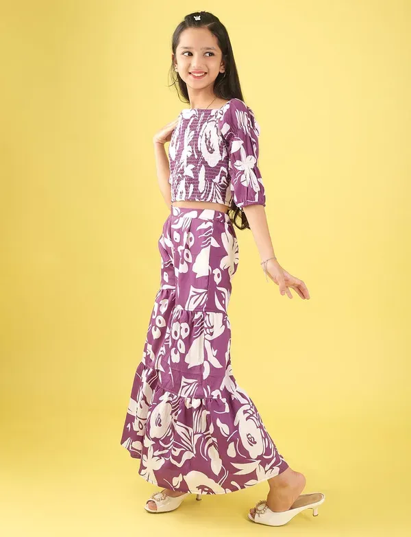 Purple_Floral_Smocked_Crop_Top_And_Wide_Leg_Palazzo_Pants_Co-Ord_Set_For_Girls