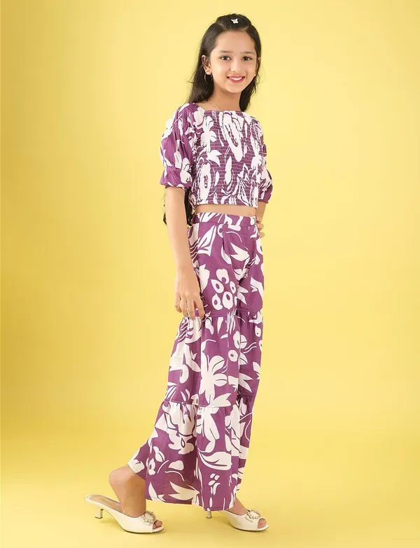 Purple_Floral_Smocked_Crop_Top_And_Wide_Leg_Palazzo_Pants_Co-Ord_Set_For_Girls