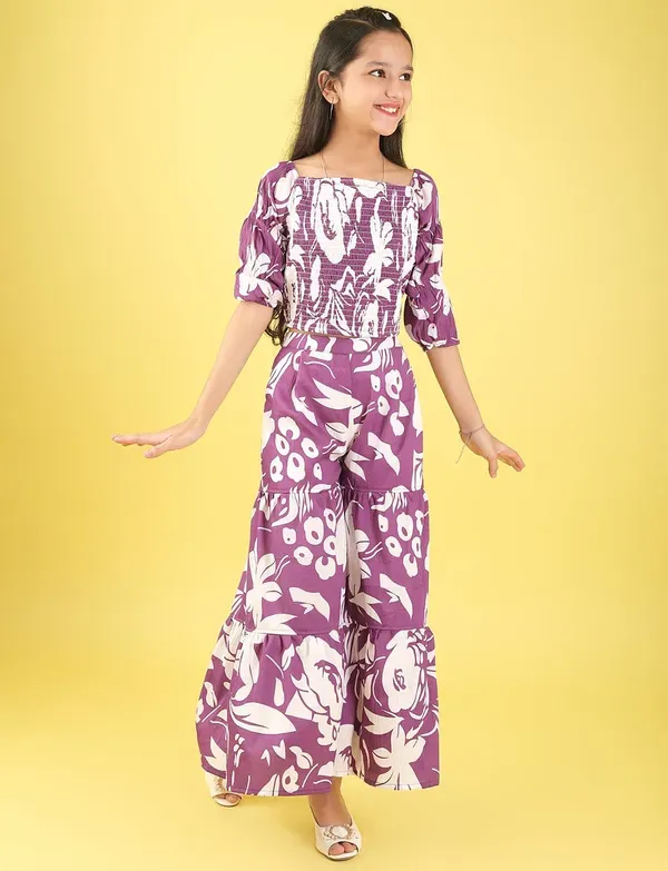Purple_Floral_Smocked_Crop_Top_And_Wide_Leg_Palazzo_Pants_Co-Ord_Set_For_Girls