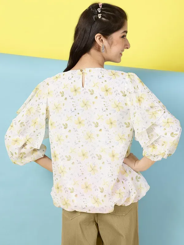Yellow_Floral_Printed_Pleated_Casual_Top_For_Girls