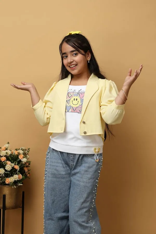Yellow_Cotton_Blend_Stylish_Jacket_With_Sleeveless_T-Shirt_For_Girls