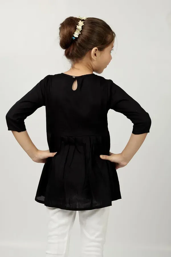 Black_Embroidered_Regular_Fit_Round_Neck_Casual_Top_For_Girls