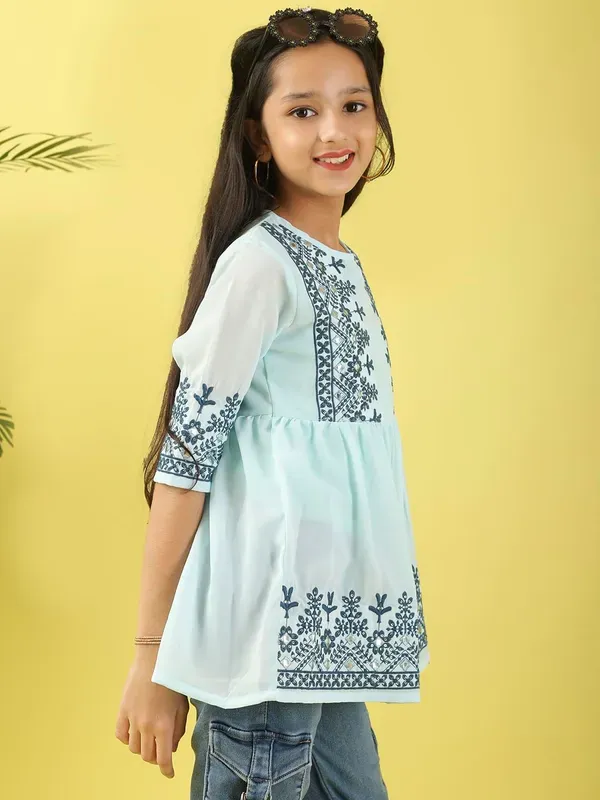 Mint_Blue_Georgette_Floral_Embroidered_Top_For_Girls