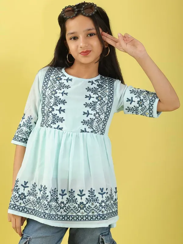 Mint_Blue_Georgette_Floral_Embroidered_Top_For_Girls