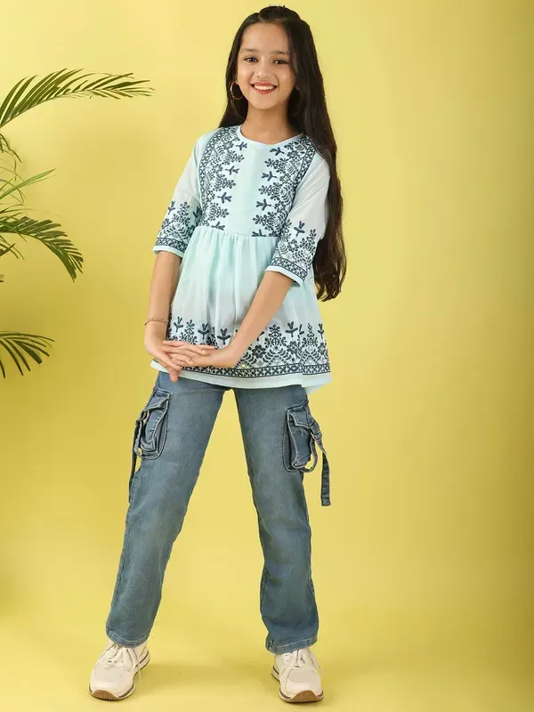 Mint_Blue_Georgette_Floral_Embroidered_Top_For_Girls