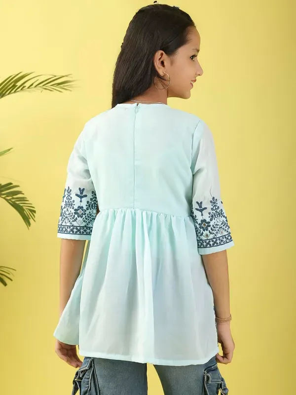 Mint_Blue_Georgette_Floral_Embroidered_Top_For_Girls