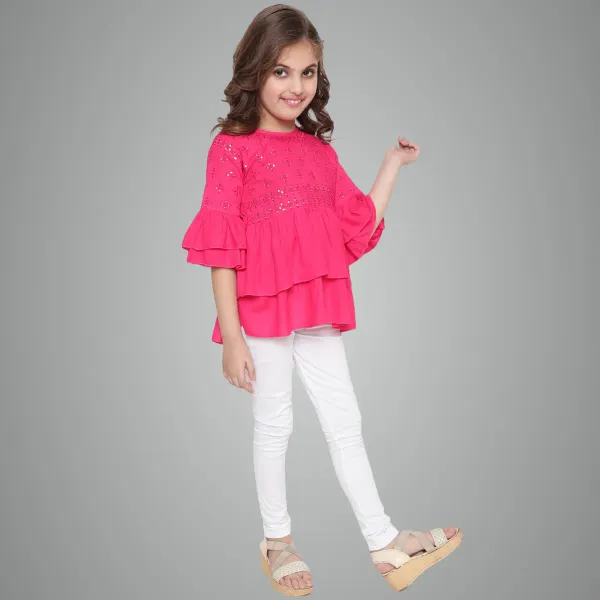 Rani_Layered_Sleeves_Embroidered_Regular_Fit_Round_Neck_Casual_Top_For_Girl