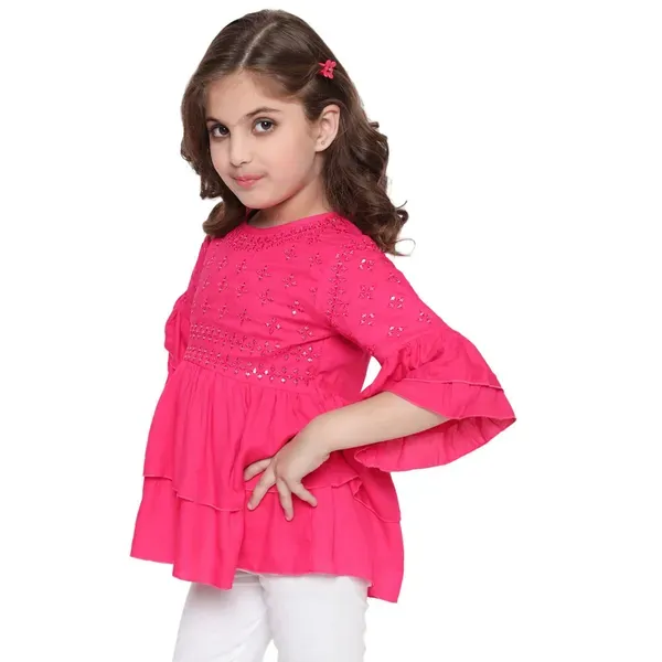 Rani_Layered_Sleeves_Embroidered_Regular_Fit_Round_Neck_Casual_Top_For_Girl