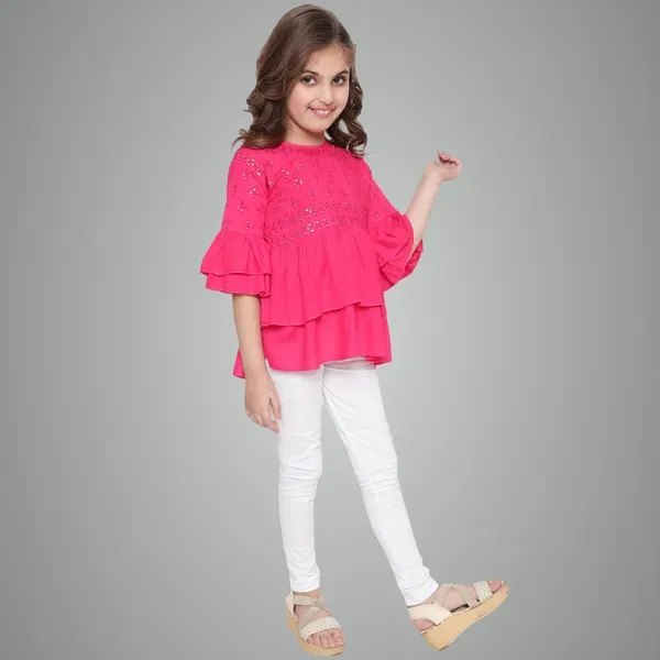 Rani_Layered_Sleeves_Embroidered_Regular_Fit_Round_Neck_Casual_Top_For_Girl