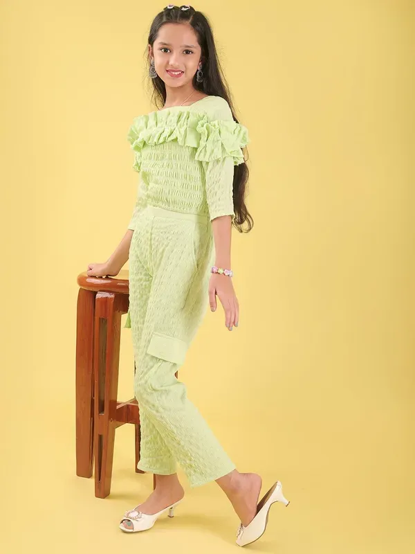 Light_Green_Viscose_Modal_Ruffled_Smocked_Top_And_Straight_Pants_Co-Ord_Set