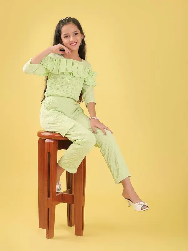 Light_Green_Viscose_Modal_Ruffled_Smocked_Top_And_Straight_Pants_Co-Ord_Set
