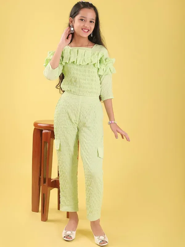 Light_Green_Viscose_Modal_Ruffled_Smocked_Top_And_Straight_Pants_Co-Ord_Set