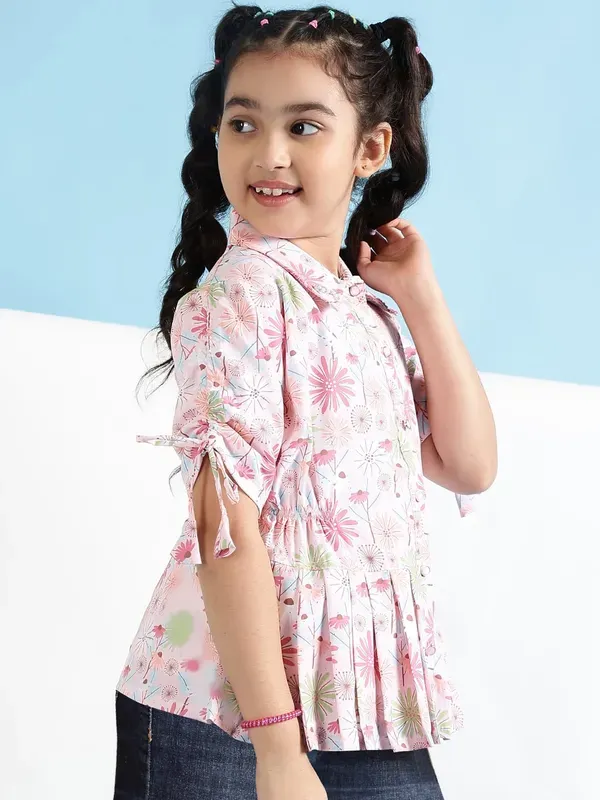 Peach_Floral_Printed_Peplum_Shirt_For_Girls