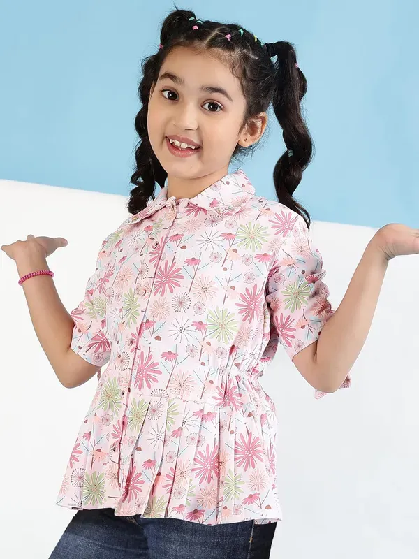 Peach_Floral_Printed_Peplum_Shirt_For_Girls