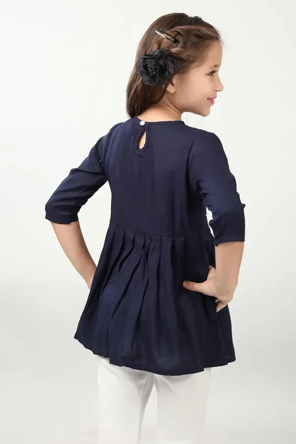 Blue_Embroidered_Regular_Fit_Round_Neck_Casual_Top_For_Girls