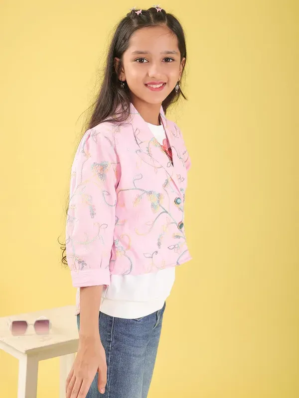 Pink_Cotton_Blend_Floral_Embroidered_Top_With_Half_Sleeves_T-Shirt_For_Girl
