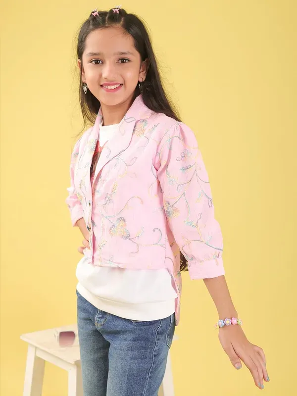 Pink_Cotton_Blend_Floral_Embroidered_Top_With_Half_Sleeves_T-Shirt_For_Girl