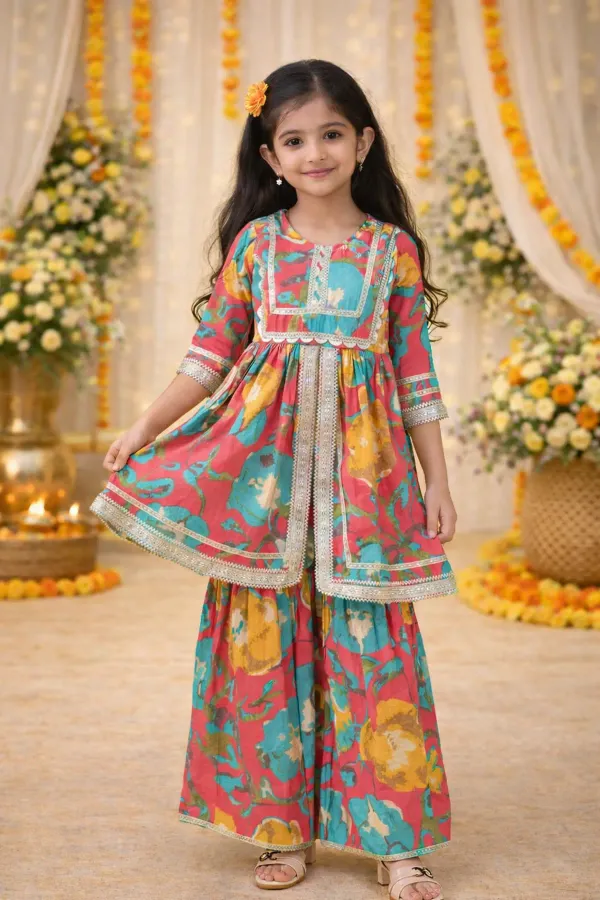 Girls_Multicolor_Floral_Kurta_Sharara_Set_Festive_Ethnic_Kids_Party_Wear