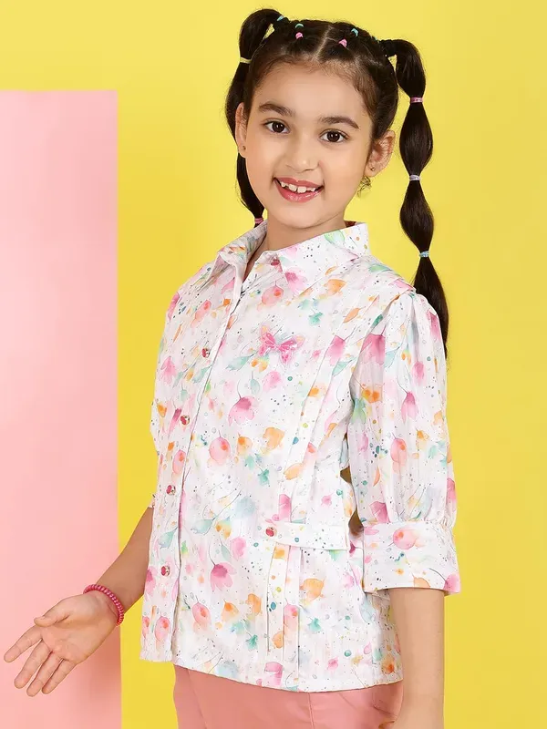 Pink_Floral_Printed_Shirt_With_And_Pink_Pants_Set_For_Girls