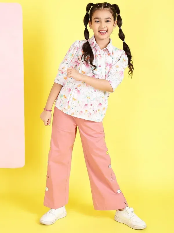 Pink_Floral_Printed_Shirt_With_And_Pink_Pants_Set_For_Girls