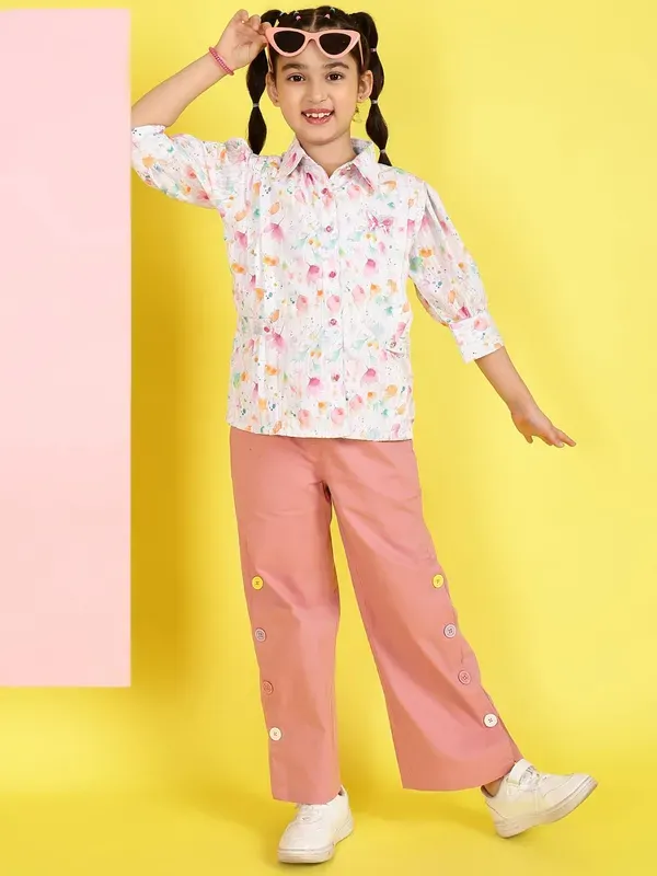 Pink_Floral_Printed_Shirt_With_And_Pink_Pants_Set_For_Girls